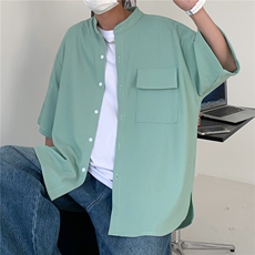 C6062/P45冰丝高品质垂感宽松短袖衬衣男衬衫潮大码上衣控68，男装衬衫，电商A141
