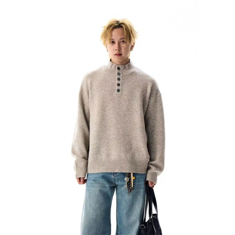 美式复古设计感亨利领毛衣男cleanfit宽松休闲针织衫上衣2305P65,男装针织衫/毛衣,电商D256-1(原A064-1)