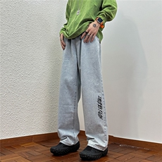 k1030-p45-控68M-5XL港风高阶拉链黑暗破洞宽松大码牛仔裤，男装牛仔裤，星座116