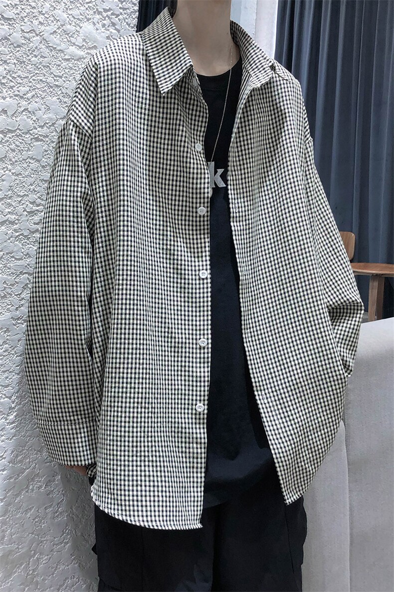 早秋新款千鸟格长袖衬衫宽松青年衣服男A071-C09-P38,男装衬衫,电商A071