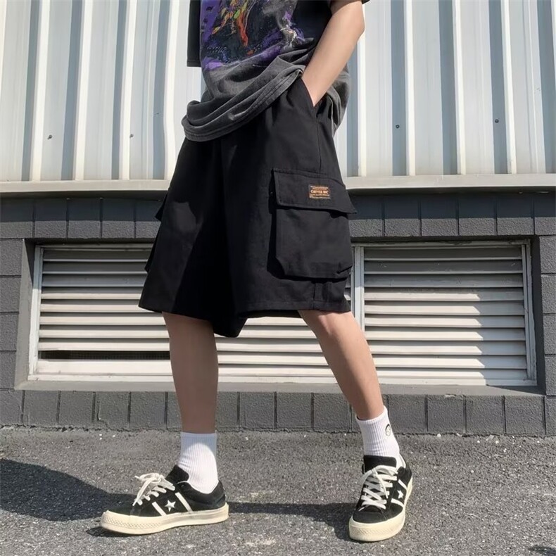 休闲裤五分裤日系工装裤纯色夏季潮流宽松型直筒男新款714P38,男装休闲裤,星座410-2