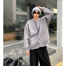 潮牌棒球领针织开衫外套纯色宽松慵懒感毛衣外套MY3313-P55，男装针织衫/毛衣，星座1001-1