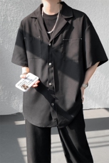 夏季新品短袖不对称古巴领设计衬衫短袖打底设计感短袖衬衫P50，男装衬衫，电商B319