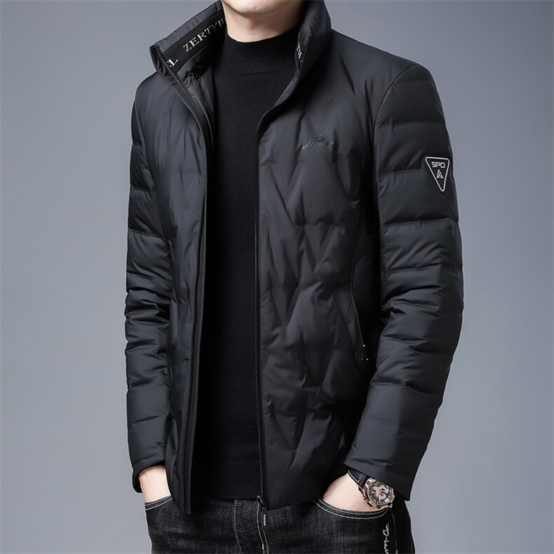 羽绒服男士立领保暖上衣2023冬季新款中年休闲厚款男装灰鸭绒外套,男装羽绒服,电商B212（原钱塘6029）