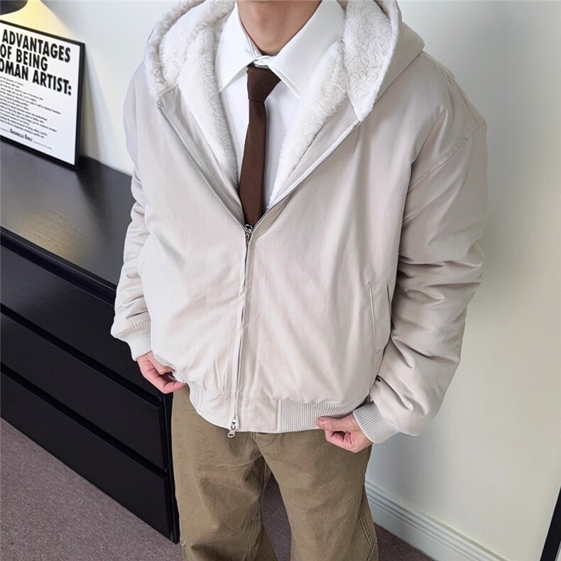 青鸟CYB“一件过冬”1500g仿兔毛重磅座山雕连帽夹克简约棉服外套,男装夹克,星座506A