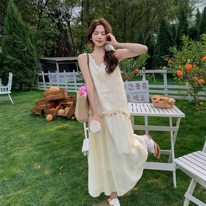 设计感重工艺蕾丝刺绣印花无袖背心长裙新款超好看显瘦连衣裙女夏，女装连衣裙，浙宝220A