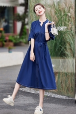 香港代购时尚牛仔连衣裙女2025夏新款洋气收腰系带显瘦中长款裙子，女装连衣裙，慧尚依恋