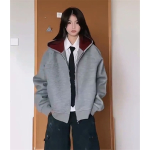 抖音得物高品质 秋冬美式高街重磅结构双层双面连帽卫衣外套XS107图片
