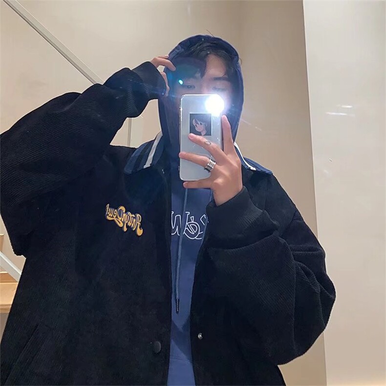 棒球服外套潮牌ins复古灯芯绒夹克男春季港风宽松上衣服J083-P60