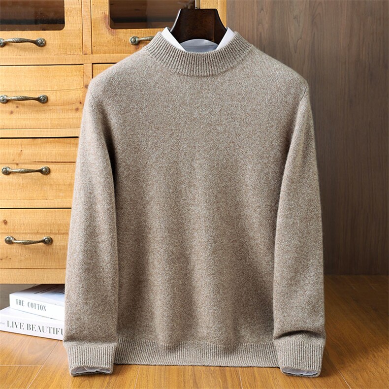 时尚男士半高领羊绒衫经典简约设计舒适保暖男装，男装羊绒套衫，榆莲羊绒
