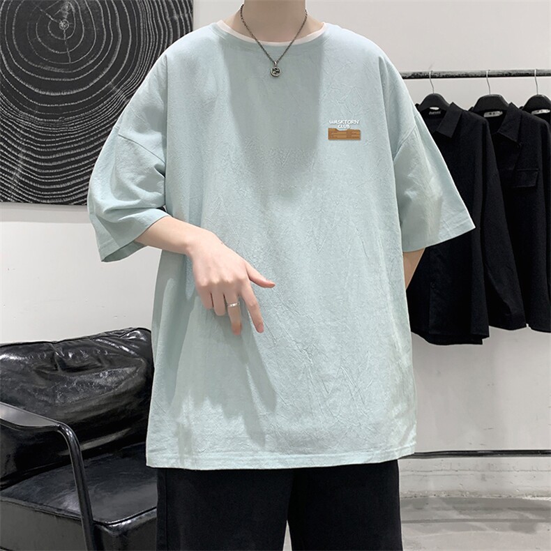 YT26350-P30亚麻短袖t恤男大码五分袖男宽松七分袖大皂风模特,男装T恤,电商A040