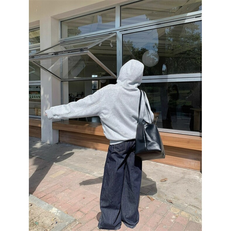 加绒加厚卫衣女秋冬高级感美式复古连帽宽松拉链外套WY10P49,女装短外套,星座1013-5