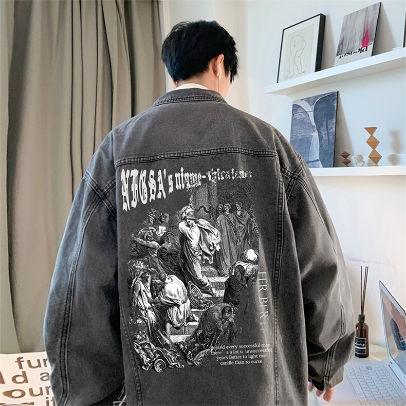 直播品质美式高街扎染印花复古水洗牛仔衣潮流夹克外套NZ15特65,男装夹克,电商A486