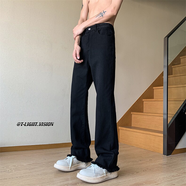 B221美式ins高街小众情侣款毛边微喇牛仔裤LK23004-P5控78,男装牛仔裤,电商B221
