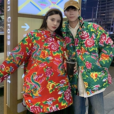 902情侣组合装棉衣外套保暖防寒男女东北大花袄风汉服团队服，男装棉衣，星座115A(原星座507）