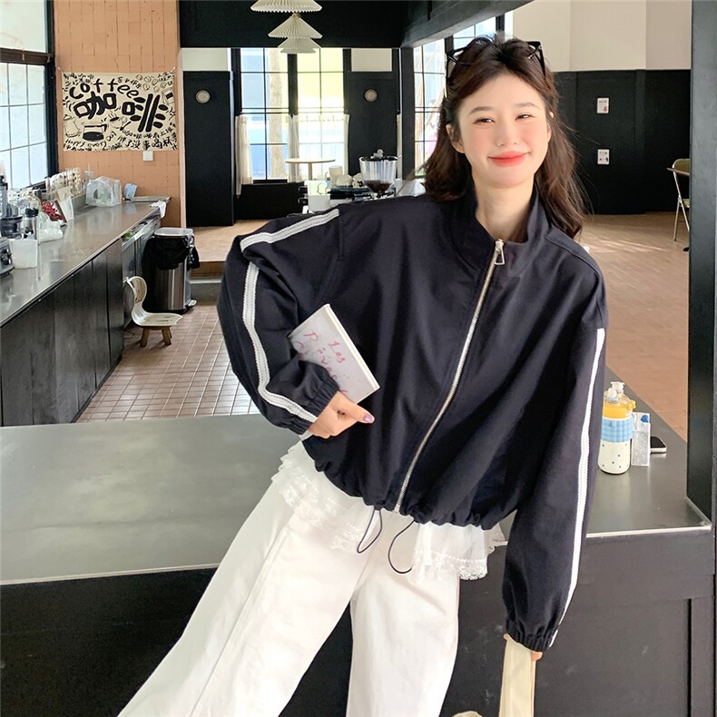 休闲蕾丝拼接黑色短外套女春秋2025新款小个子夹克上衣爆款高级感,女装短外套,浙宝193A