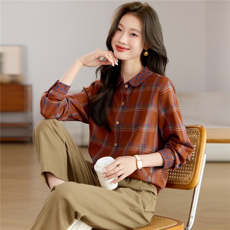 棉套装女2026春秋新款中年妈妈洋气减龄格子衬衫休闲两件套,女装套装/套裙,独衣靓