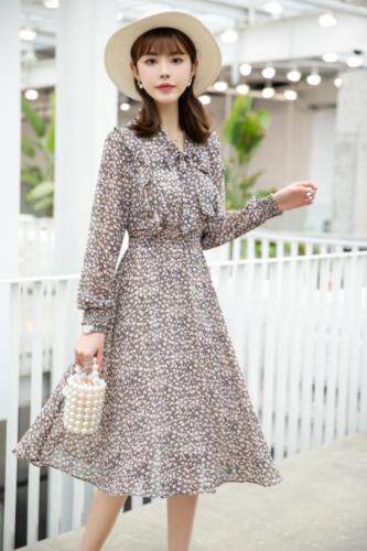 【现货】春季新款飘带碎花连衣裙淑女，女装连衣裙，笑思源
