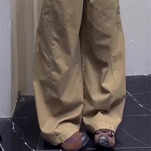 春秋季简约纯色直筒拼接休闲裤男士潮牌宽松拼接设计感工装弯刀裤图片