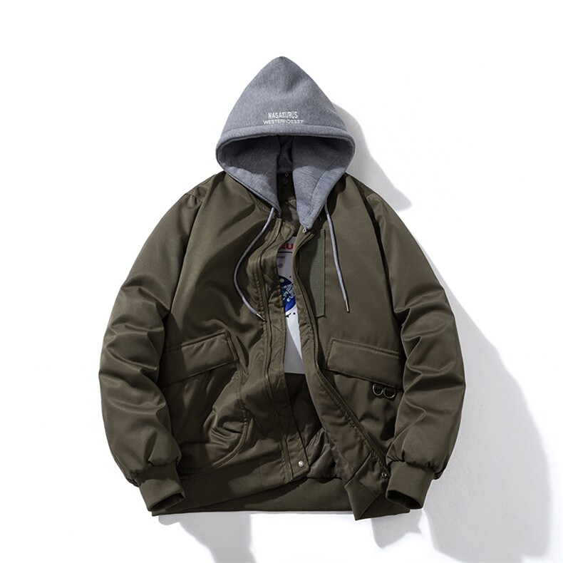 现货三色带帽可拆卸秋冬飞行服棉服情侣装夹克潮牌炸街外套,男装棉衣,电商A105