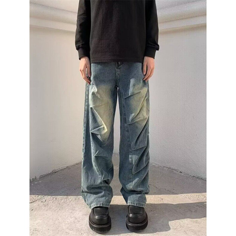 春秋直筒常规牛仔布中腰无弹褶皱设计感牛仔裤男欧美NZ856,男装牛仔裤,星座1116A（原606A-3）