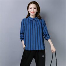 毛衣潮流时尚中长款长袖简约麻立领长袖纽扣条纹，女装针织衫/毛衣，叶笙衣