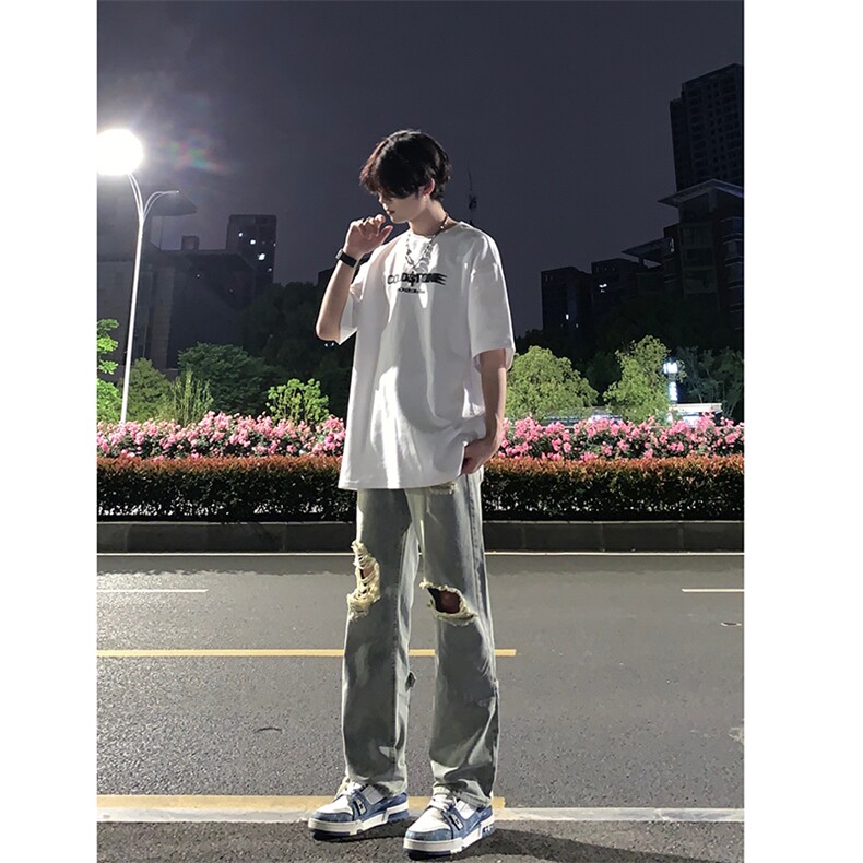 B221美式ins高街暗黑系小众拉链直筒牛仔裤LK23073-P65控88,男装牛仔裤,电商B221