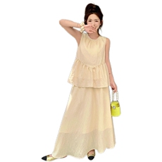 【新品现货】清冷感禅意仿天丝珍珠领背心2件套8811-P125-K175，女装连衣裙，2C317A