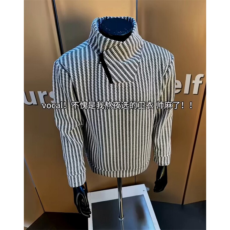 高品质春装新款老钱风美式高街鱼骨纹斜拉链解构高领卫衣长袖t恤，男装T恤，电商A486
