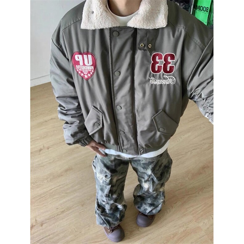 网图有货 美式复古羊羔毛翻领棉服外套女加厚保暖棉服男 A120-P80图片
