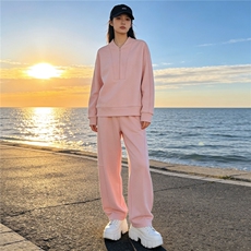 时尚休闲套装女春季新款宽松洋气减龄纯色圆领卫衣阔腿长裤两件套，女装套装/套裙，江南