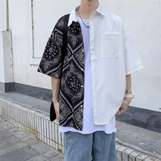 腰果花衬衫男短袖ins夏季薄款复古港风日系外套韩版衬衣W961-P28，男装衬衫，星座512-2