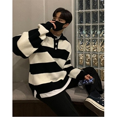 帛跃条纹翻领毛衣秋季慵懒复古时尚男青少年polo衫卫衣MY93，男装Polo衫，星座1116A（原606A-3）