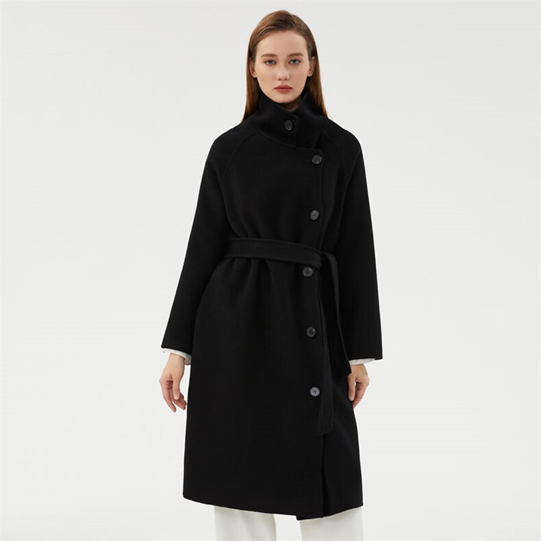时尚显瘦黑色双面呢大衣优雅气质长款外套高品质羊毛面料秋冬，女装双面呢大衣，阿吉丽克