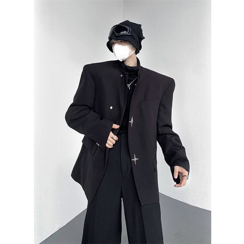 W9233-P68网图现货春新款新中式垫肩西装外套风立领西服夹克,男装夹克,星座1608-2