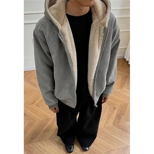 座山雕连帽加绒外套男女秋冬季美式高级感PU皮夹克棉服 MH913图片