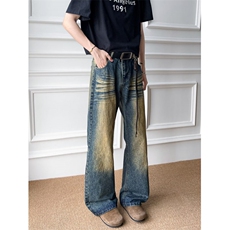 美式高街做旧水洗牛仔裤男潮直筒微喇裤子5525P47，男装牛仔裤，星座410-2