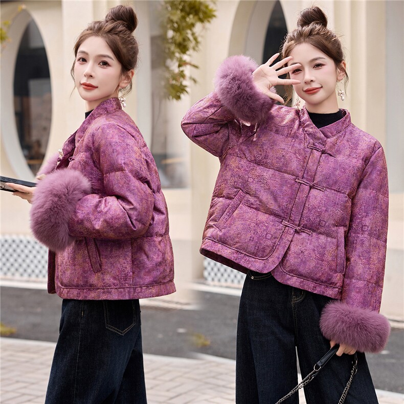 新中式国风羽绒服女2025冬季新款小个子漂亮洋气短款狐狸毛领外套,女装羽绒服,一安秀