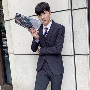 秋冬韩模男刺绣英伦西服套装纯色礼服西装三件套 A470-TZ17图片