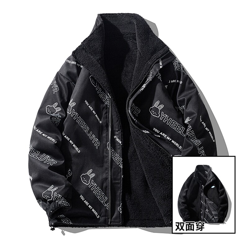FJ05-P69双面现货羊羔毛加厚外套男宽松翻领棉袄冬季潮棉衣,男装棉衣,电商A456（原C415）