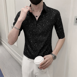 店主风社会小伙男士七分袖衬衫男休闲烫金衬衣男301A-1/CS351/P55图片