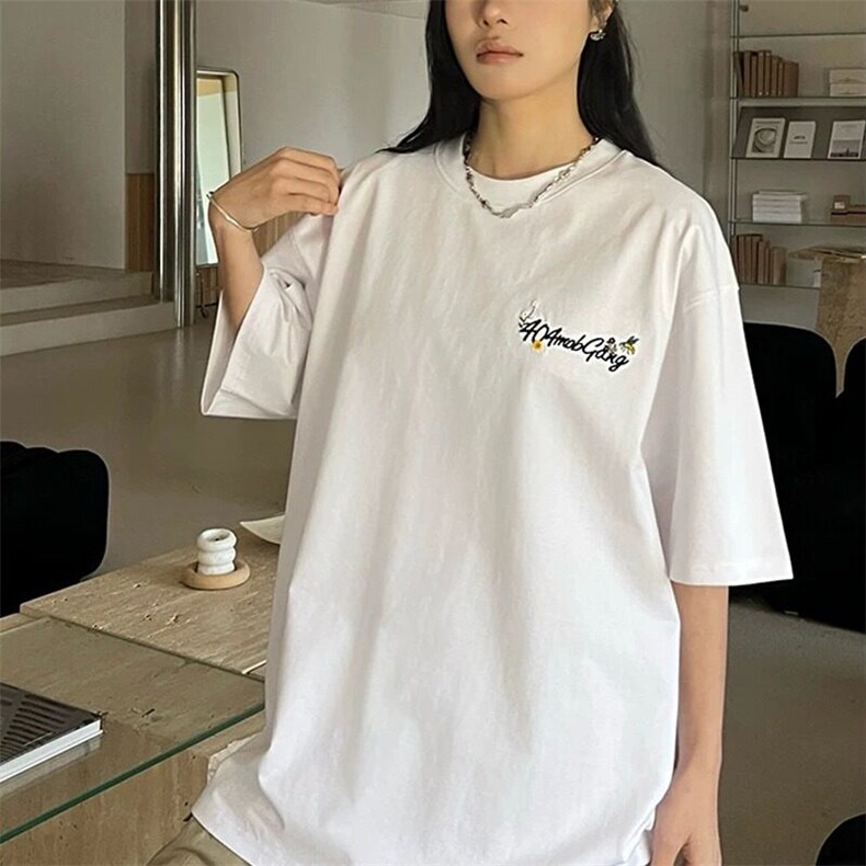 网图现货美式复古刺绣圆领宽松潮流T恤男女8150/特P30,男装T恤,星座205-3