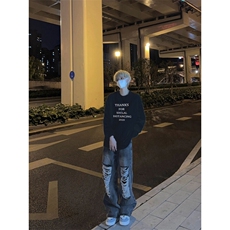 美式复古英文诗歌印花长袖T恤小领口打底衫，男装T恤，星座310A-4