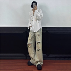 网图~卡通印花条纹长袖衬衫外套W1389/特P52，男装衬衫，电商B350