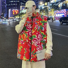 M3风东北大花棉马甲外套大码宽松秋冬汉服外衣坎肩背心演出服，女装马甲，星座115A(原星座507）
