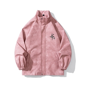 白底PU皮复古做旧可拆卸四芒星胸针大码M-5XL夹克JK77757P90控128图片