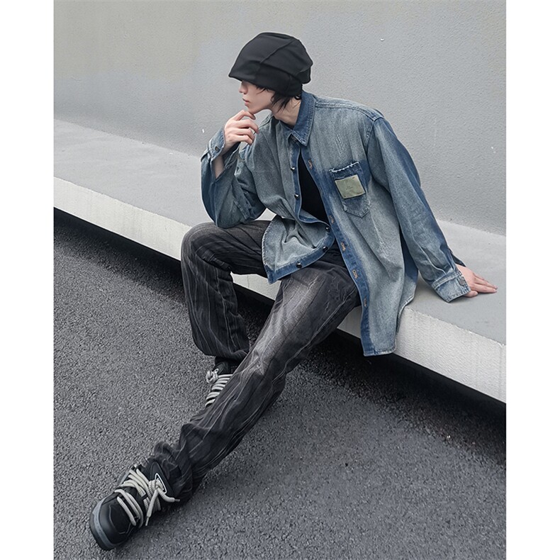 美式ins高街hiphop重工艺水洗直筒工装牛仔裤货号K691P60,男装牛仔裤,电商A063