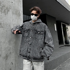 美式复古做旧解构拉链连帽牛仔夹克外套春秋宽松上衣JK03612-P69，男装工装外套，星座308B-1
