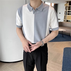 韩版夏季冰丝短袖拼色男Polo衫休闲撞色翻领潮流透气针织T53-P43，男装T恤，星座208-5