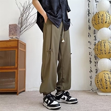 新中式盘扣亚麻冰丝裤男夏季风汉服唐装宽松束脚长裤子KM538，男装民族服装，星座1116A-1（原606A）